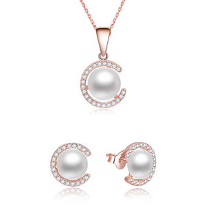 Beneto Pozlacená souprava šperků ze stříbra s pravými perlami AGSET285P-ROSE (náhrdelník, náušnice)