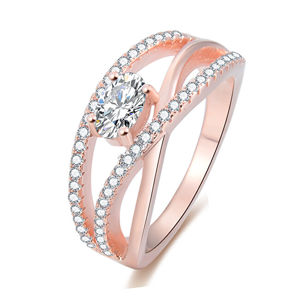 Beneto Růžově pozlacený stříbrný prsten se zirkony AGG331 60 mm