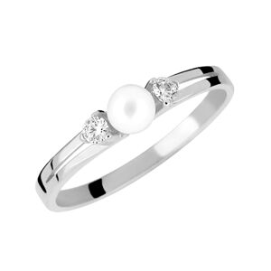 Brilio Něžný prsten z bílého zlata s krystaly a pravou perlou 225 001 00241 07 60 mm