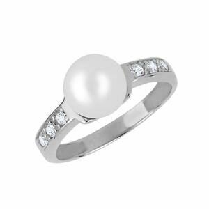 Brilio Půvabný prsten z bílého zlata s krystaly a pravou perlou 225 001 00237 07 54 mm