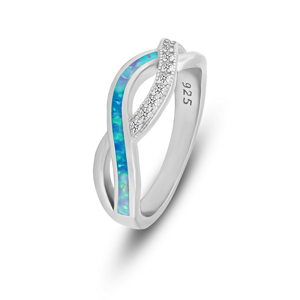 Brilio Silver Elegantní stříbrný prsten se zirkony a syntetickým opálem RI126WLB 52 mm