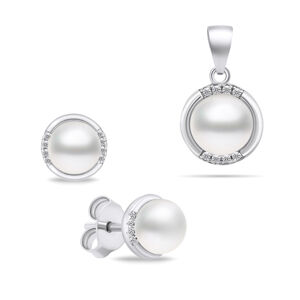 Brilio Silver Půvabný stříbrný set šperků s perlami SET229W (náušnice, přívěsek)