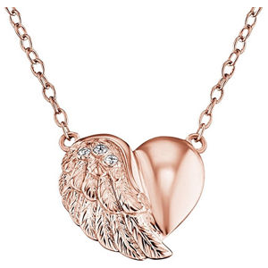 Engelsrufer Růžově zlacený stříbrný náhrdelník Srdce s křídlem a zirkony ERN-LILHW-R