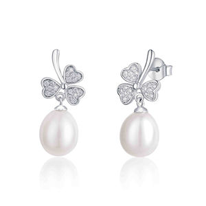JwL Luxury Pearls Trojlístkové stříbrné náušnice s perlou a zirkony JL0618