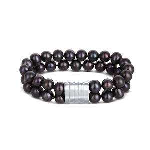 JwL Luxury Pearls Dvojitý náramek z pravých černých perel JL0599