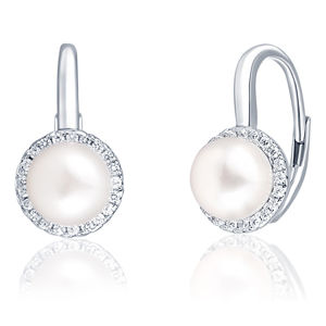 JwL Luxury Pearls Elegantní stříbrné náušnice s perlou a zirkony JL0640