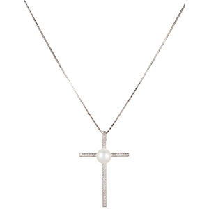 JwL Luxury Pearls Stříbrný náhrdelník Křížek s pravou perlou JL0455 (řetízek, přívěsek)