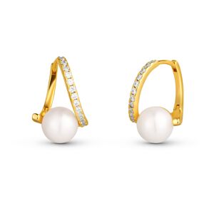 JwL Luxury Pearls Slušivé pozlacené náušnice s pravou perlou a zirkony JL0850