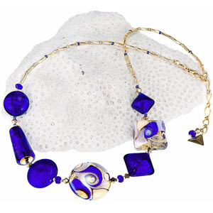 Lampglas Fascinující náhrdelník Gold Blue s 24karátovým zlatem a ryzím stříbrem v perlách Lampglas NRO5