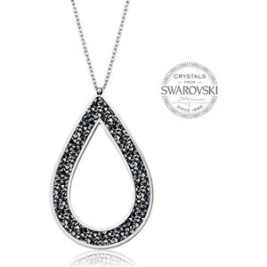 Levien Krásný náhrdelník s černými krystaly SS Rocks Pear 49 grey metal