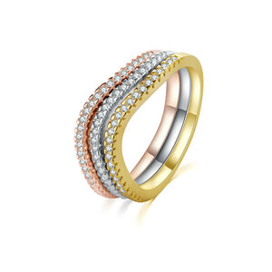 MOISS Elegantní tricolor sada stříbrných prstenů se zirkony R00020 56 mm