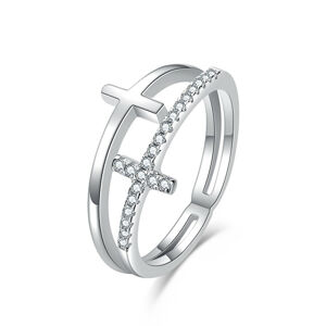 MOISS Luxusní dvojitý stříbrný prsten s křížky R00020 57 mm