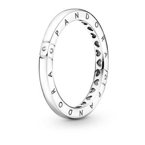 Pandora Něžný stříbrný prsten Logo a srdíčka 199482C01 54 mm