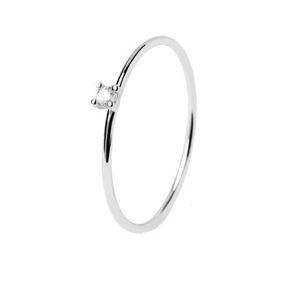 PDPAOLA Minimalistický stříbrný prsten se zirkonem White Solitary Essentials AN02-156 56 mm