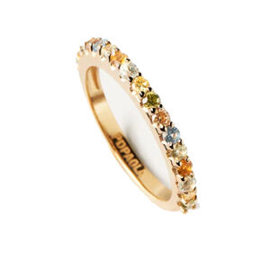 PDPAOLA Něžný pozlacený prsten se zirkony RAINBOW Gold AN01-C07 50 mm