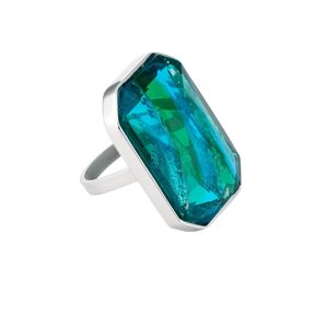 Preciosa Luxusní ocelový prsten s ručně mačkaným kamenem českého křišťálu Preciosa Ocean Emerald 7446 66 53 mm