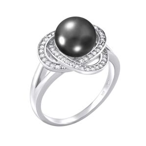 Silvego Stříbrný prsten Laguna s pravou přírodní černou perlou LPS0044B 61 mm