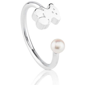 Tous Otevřený stříbrný prsten s medvídkem a pravou perlou 515915500 54 mm