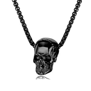 Troli Černý ocelový náhrdelník pro muže s lebkou