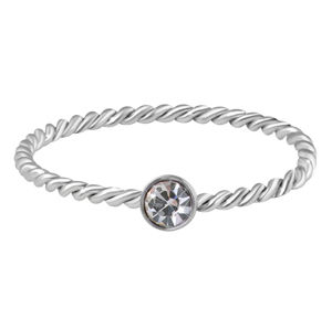 Troli Něžný kroucený prsten z oceli s čirým zirkonem Silver 60 mm