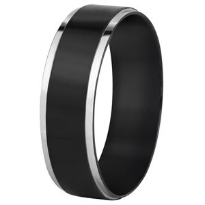 Troli Ocelový černý prsten se stříbrným okrajem 57 mm