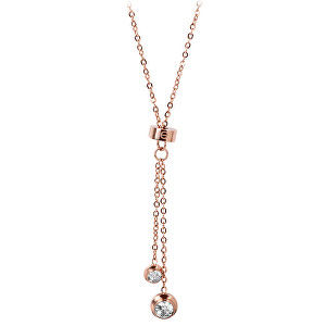 Troli Růžově pozlacený ocelový náhrdelník s krystaly