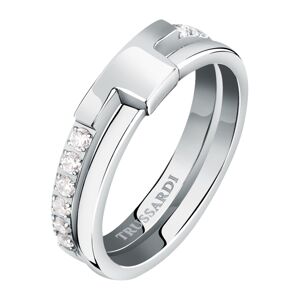Trussardi Půvabný ocelový prsten se zirkony T-Logo TJAXC42 58 mm