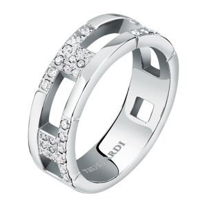 Trussardi Slušivý ocelový prsten se zirkony T-Logo TJAXC40 58 mm